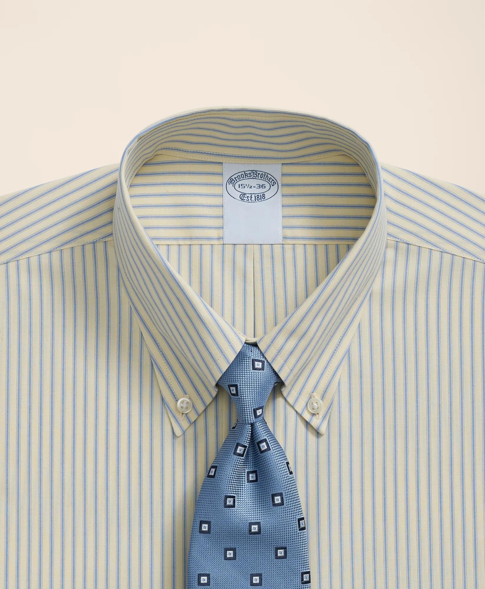 Stretch Supima Cotton Non-Iron Broadcloth Polo Button-Down Collar, Striped Dress Shirt