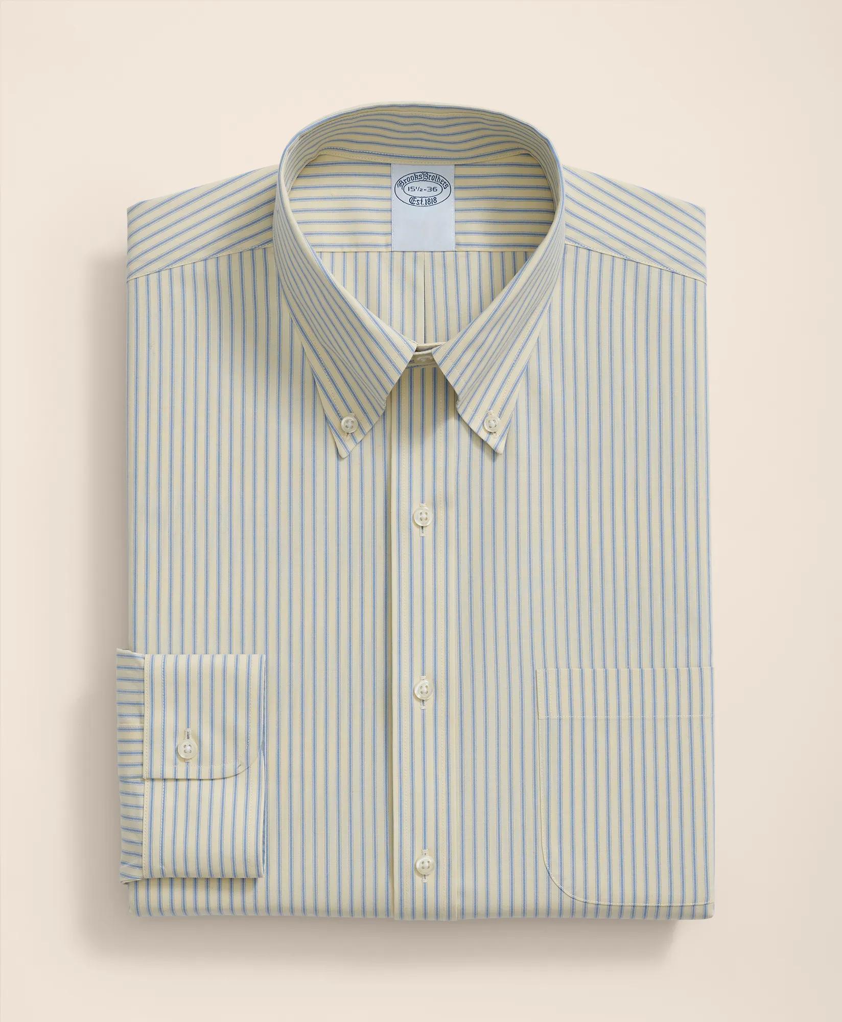 Stretch Supima Cotton Non-Iron Broadcloth Polo Button-Down Collar, Striped Dress Shirt