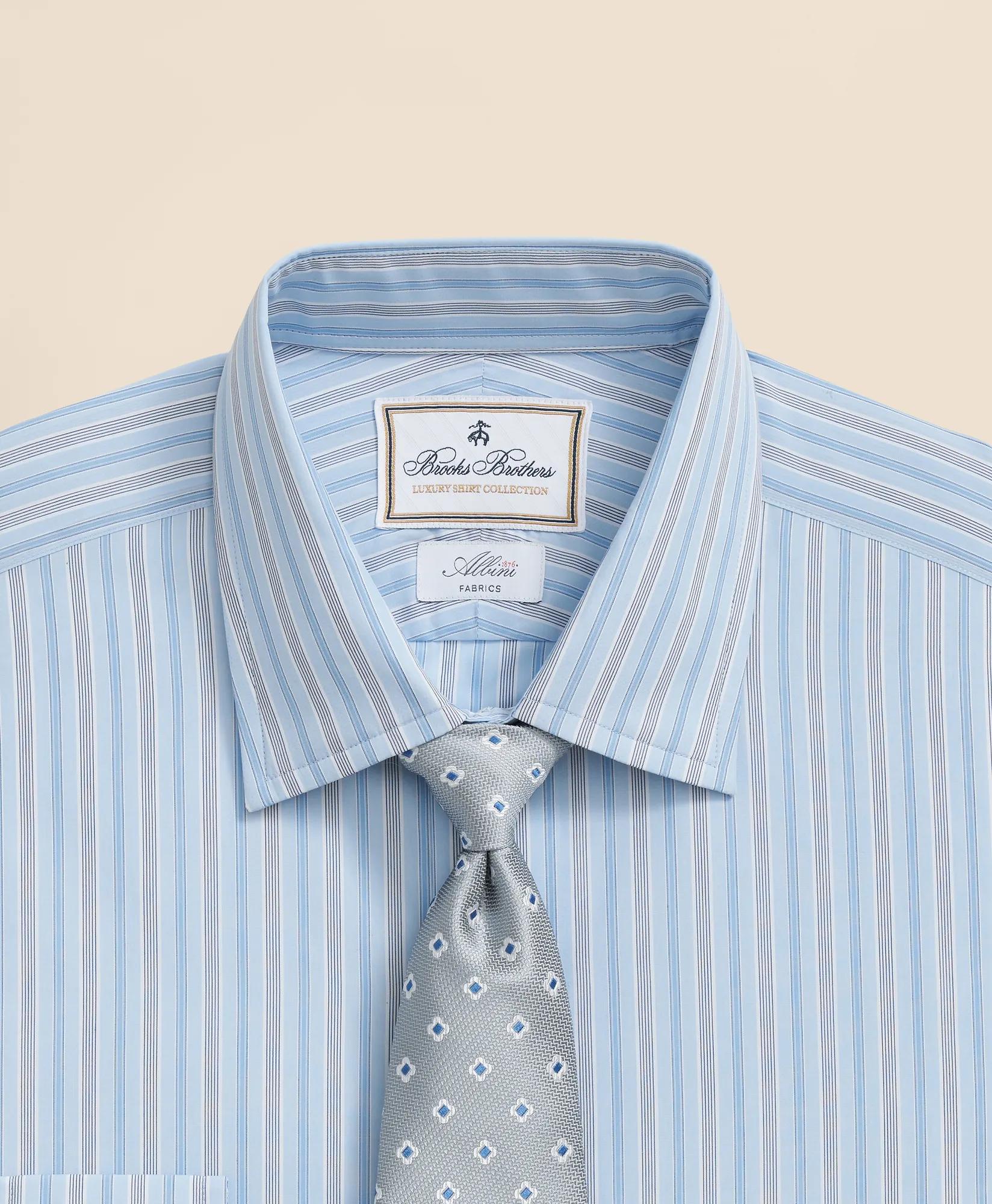 x Thomas Mason Cotton Poplin Ainsley Collar, Multi Stripe Dress Shirt