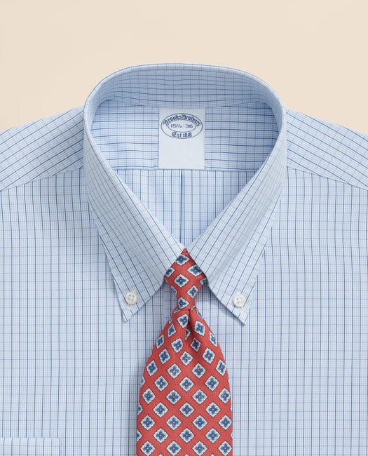 Pure Supima Cotton Regular-Finish, Polo Button-Down Collar Grid Check Dress Shirt