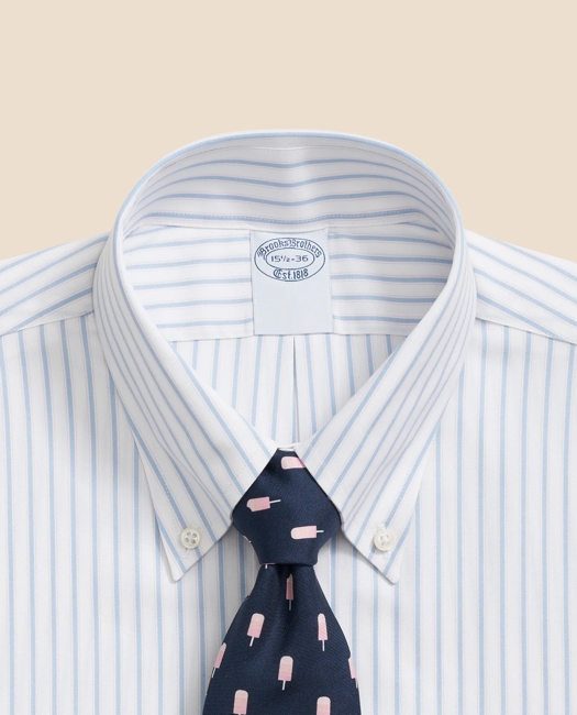 Stretch Supima Cotton Non-Iron Pinpoint Oxford Polo Button Down Collar, Outline Stripe Dress Shirt