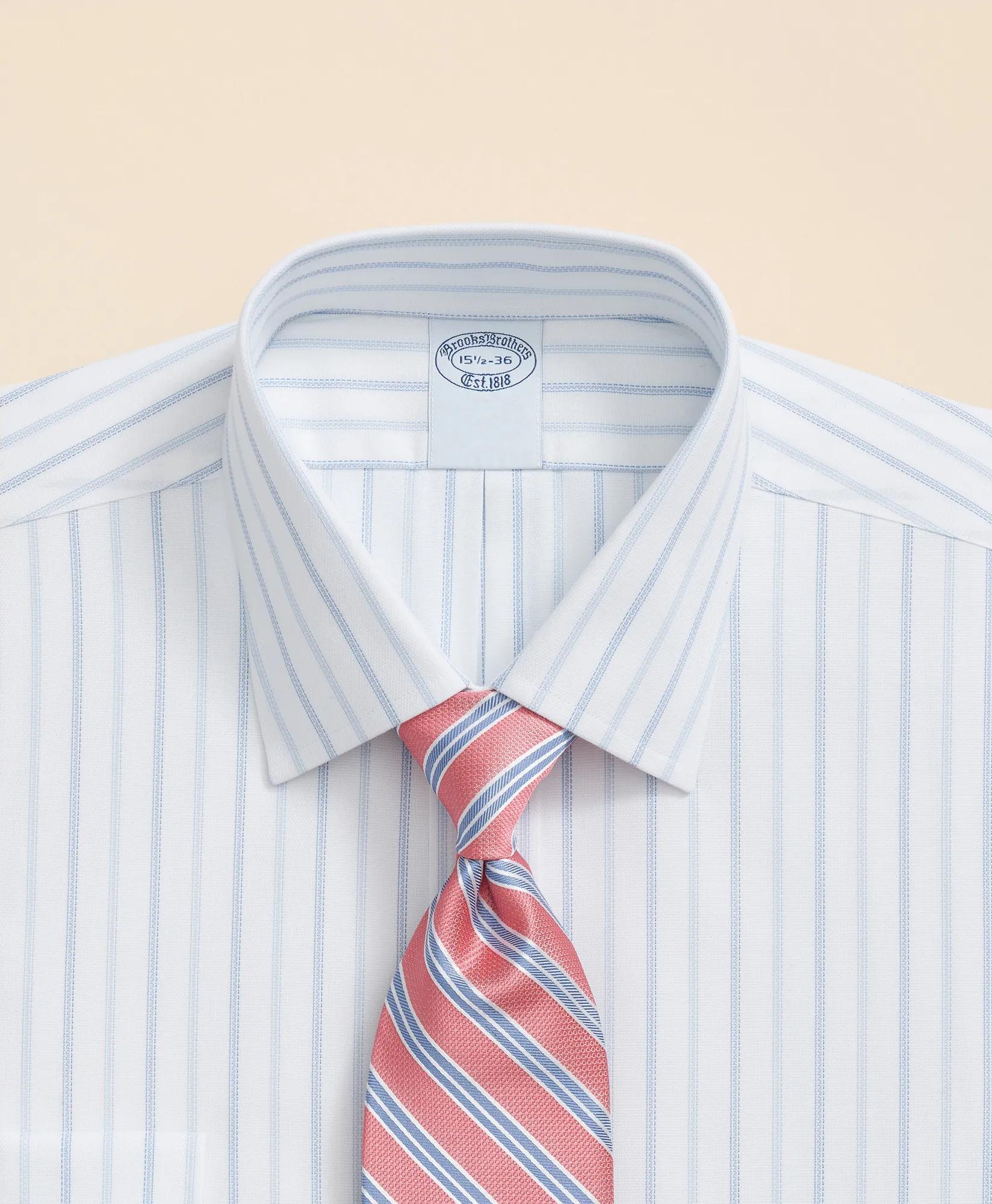 Stretch Supima Cotton Non-Iron Royal Oxford Ainsley Collar, Alternating Stripe Dress Shirt