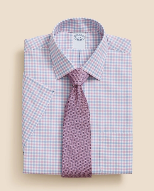 Stretch Supima Cotton Non-Iron Ainsley Collar, Alternating Check Short-Sleeve Dress Shirt