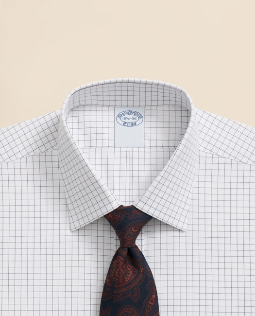 Stretch Supima Cotton Non-Iron Pinpoint Oxford Ainsley Collar, Windowpane Dress Shirt