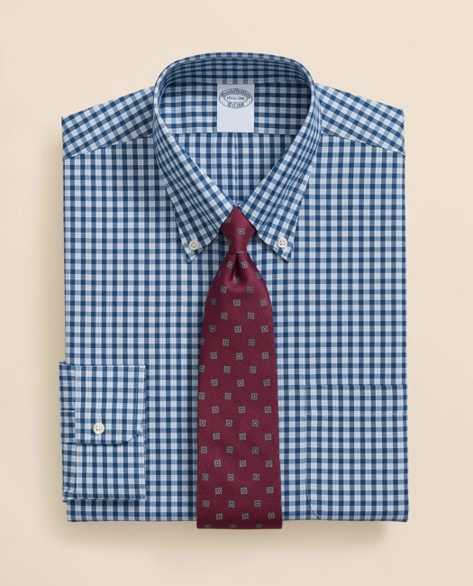 Stretch Supima Cotton Non-Iron Pinpoint Oxford Polo Button Down Collar, Check Dress Shirt