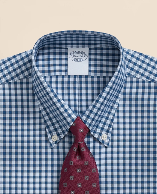 Stretch Supima Cotton Non-Iron Pinpoint Oxford Polo Button Down Collar, Check Dress Shirt