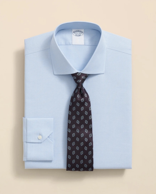 Stretch Supima Cotton Non-Iron English Spread Collar, Herringbone Dress Shirt - Hydrangea