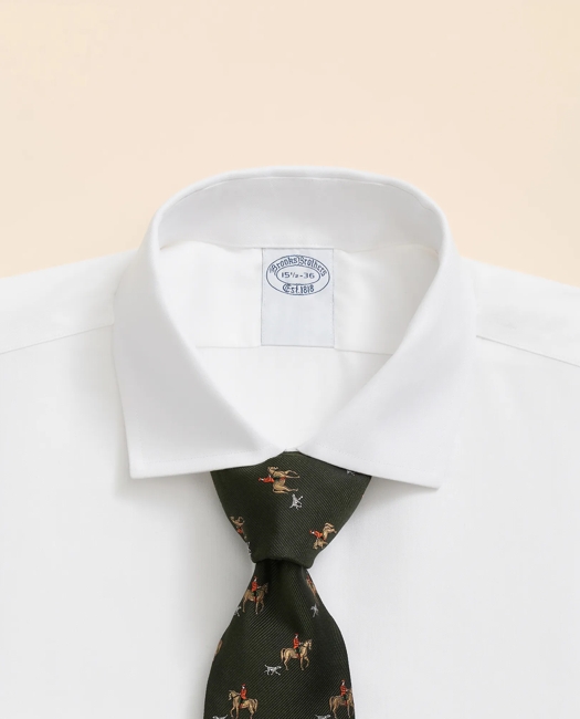 Stretch Supima Cotton Non-Iron English Spread Collar, Herringbone Dress Shirt