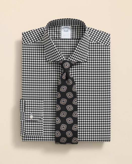 Stretch Supima Cotton Non-Iron Herringbone English Spread Collar, Gingham Dress Shirt
