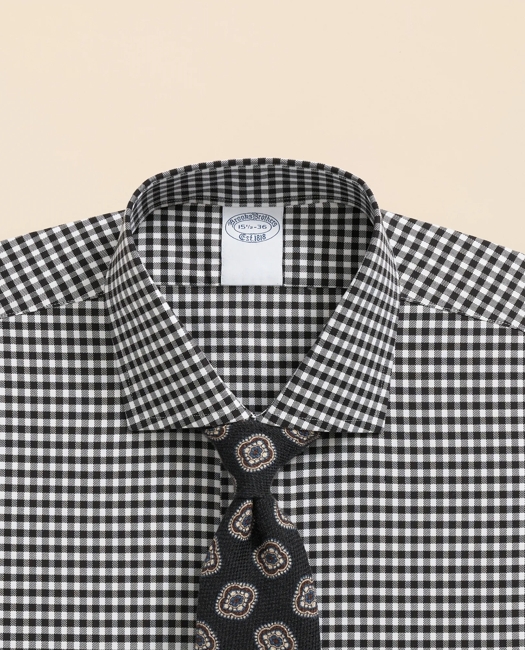 Stretch Supima Cotton Non-Iron Herringbone English Spread Collar, Gingham Dress Shirt