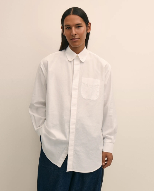 X Engineered Garments Cotton Oxford Round Pinhole Collar Oversized Dress Shirt