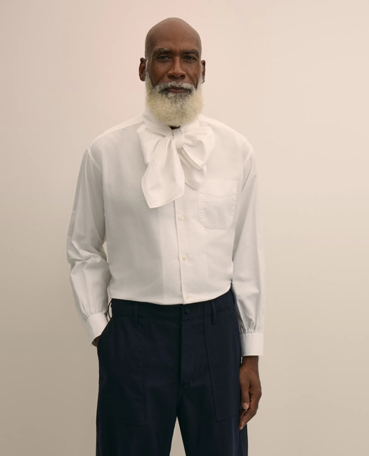 X Engineered Garments Cotton Oxford Ascot Collar Oversized Dress Shirt