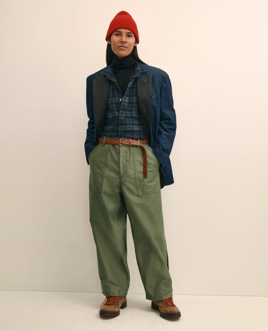 X Engineered Garments Cotton Flannel Wing Collar Oversized, Tartan Dress Shirt