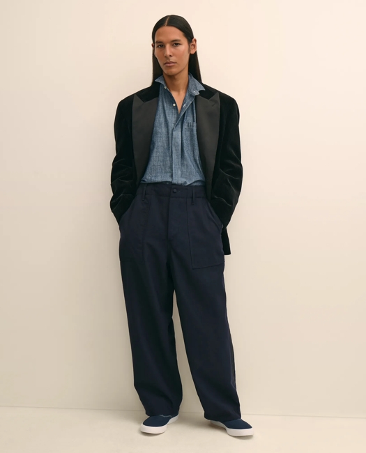 X Engineered Garments Cotton Chambray Wing Collar Oversized Dress Shirt