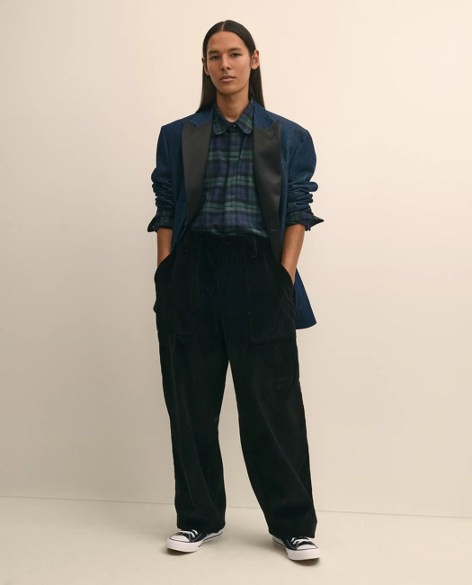 X Engineered Garments Cotton Flannel Round Pinhole Collar Oversized, Tartan Dress Shirt