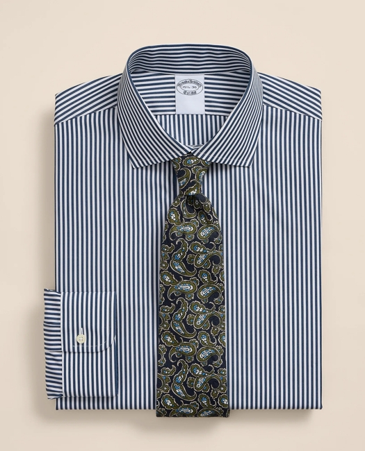 Pure Supima Cotton Regular-Finish English Spread Collar, Stripe Dress Shirt - Navy Multi