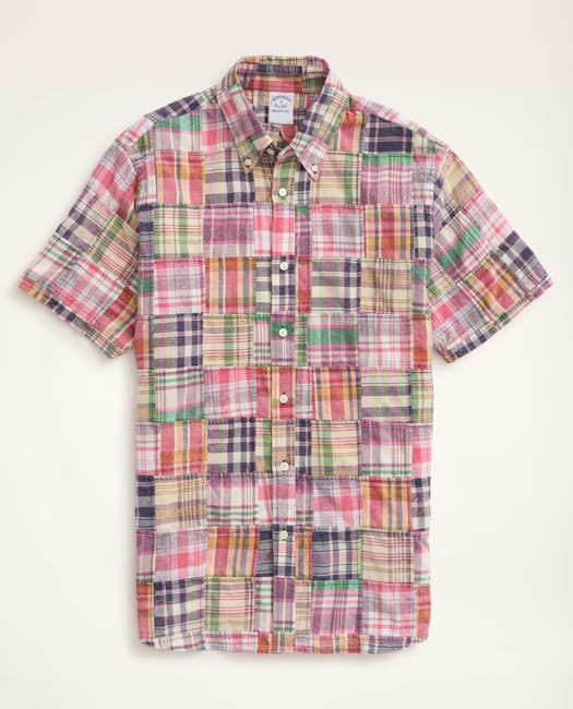 Regent Regular-Fit Sport Shirt, Short-Sleeve Patchwork Madras