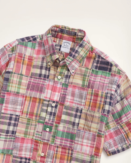 Regent Regular-Fit Sport Shirt, Short-Sleeve Patchwork Madras