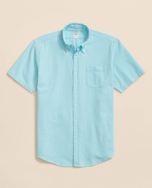Stretch Cotton Seersucker Button-Down Collar Short-Sleeve Sport Shirt