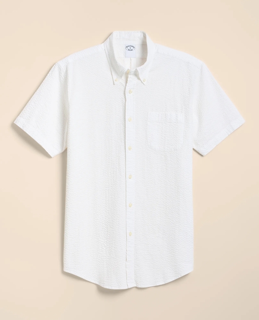 Stretch Cotton Seersucker Button-Down Collar Short-Sleeve Sport Shirt