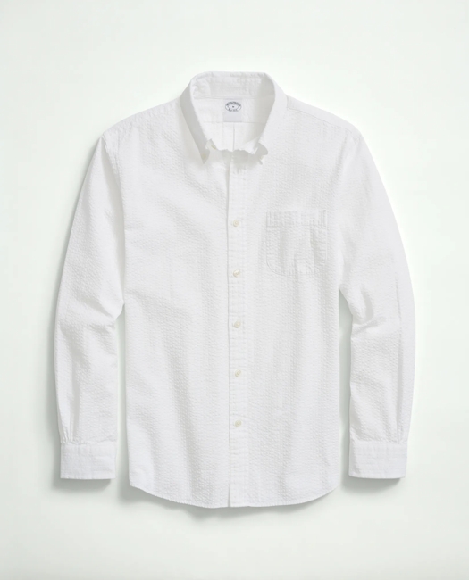Washed Cotton Seersucker Button-Down Collar Sport Shirt