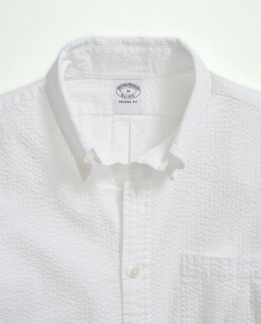 Washed Cotton Seersucker Button-Down Collar Sport Shirt