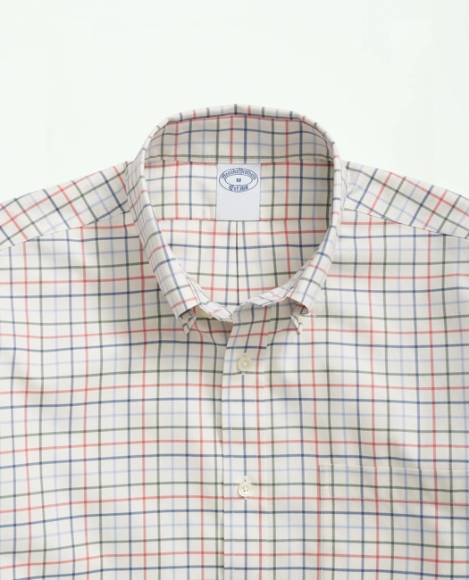Stretch Supima Cotton Non-Iron Twill Polo Button Down Collar, Tattersall Shirt