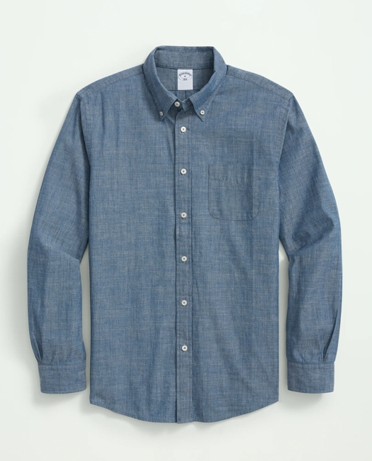 Chambray Cotton Poplin Polo Button Down Collar, Sport Shirt
