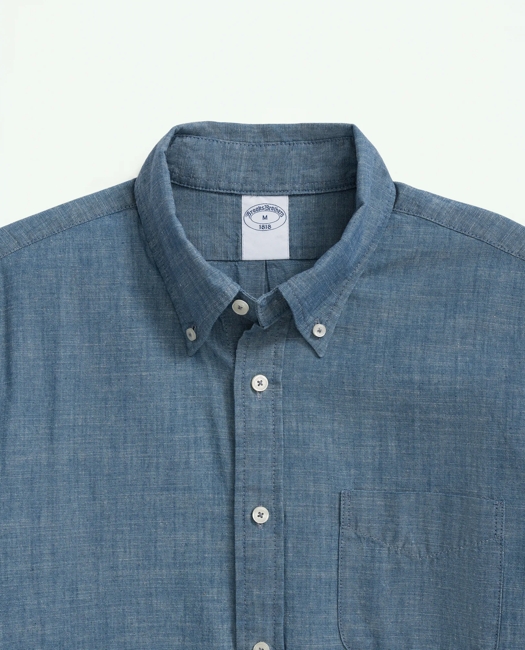 Chambray Cotton Poplin Polo Button Down Collar, Sport Shirt