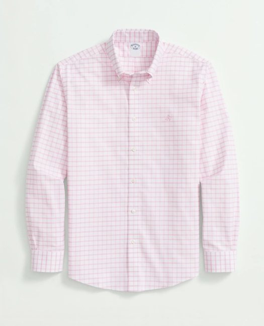 Stretch Cotton Non-Iron Oxford Polo Button Down Collar, Windowpane Shirt