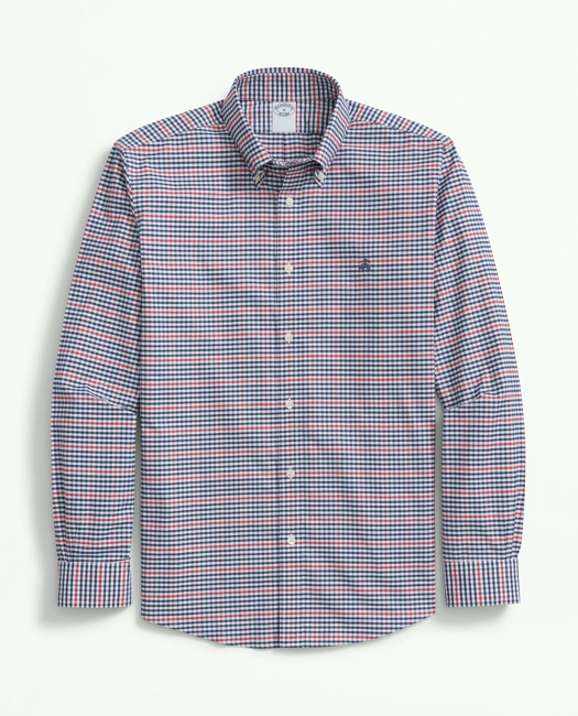 Stretch Non-Iron Oxford Polo Button-Down Collar, Gingham Shirt