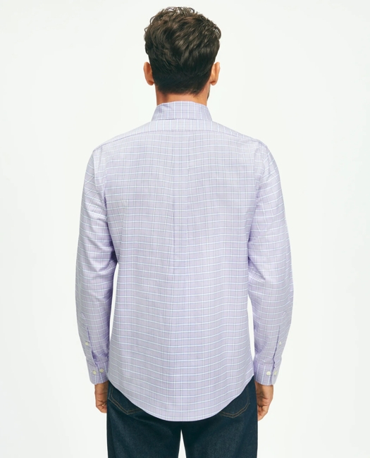 Stretch Cotton Non-Iron Oxford Polo Button Down Collar, Checked Shirt