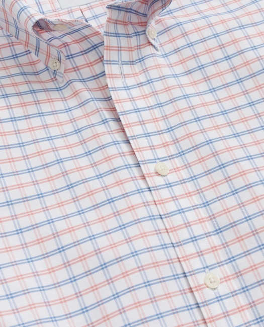 Stretch Cotton Non-Iron Oxford Polo Button Down Collar, Double Windowpane Shirt