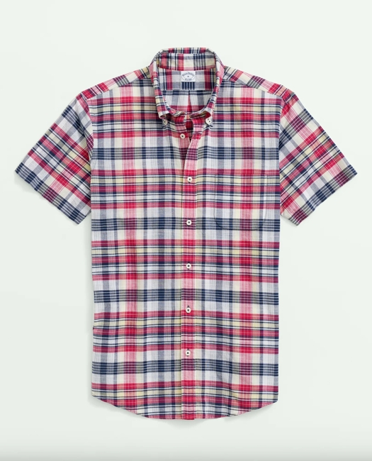 Washed Cotton Madras Short Sleeve Button-Down Collar Sport Shirt