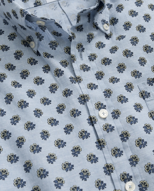 Short Sleeve Shirt In Linen-Cotton Floral Print