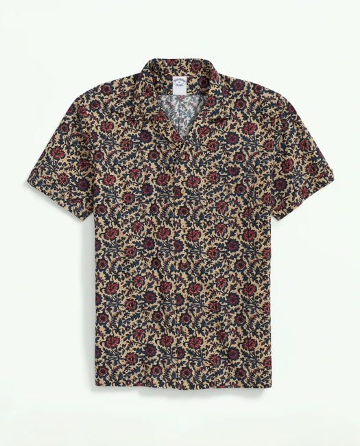 Cotton Short Sleeve Camp Collar Shirt In Batik-Inspired Floral Print