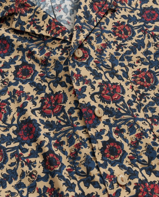 Cotton Short Sleeve Camp Collar Shirt In Batik-Inspired Floral Print