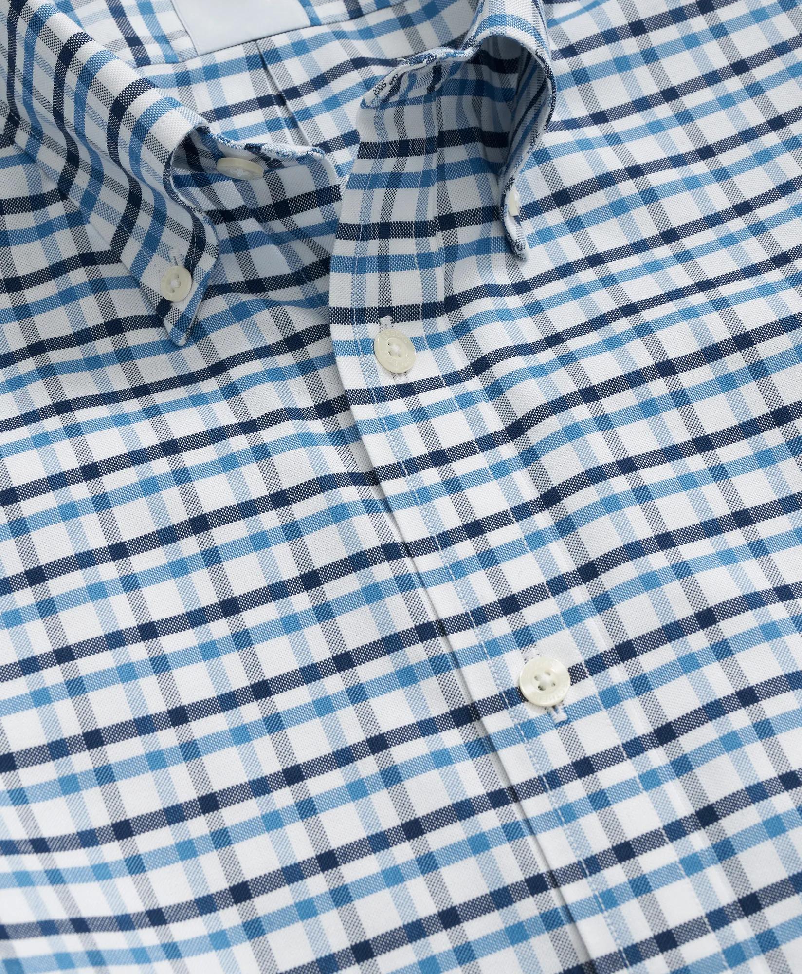 Stretch Cotton Non-Iron Oxford Polo Button Down Collar, Double-Check Shirt
