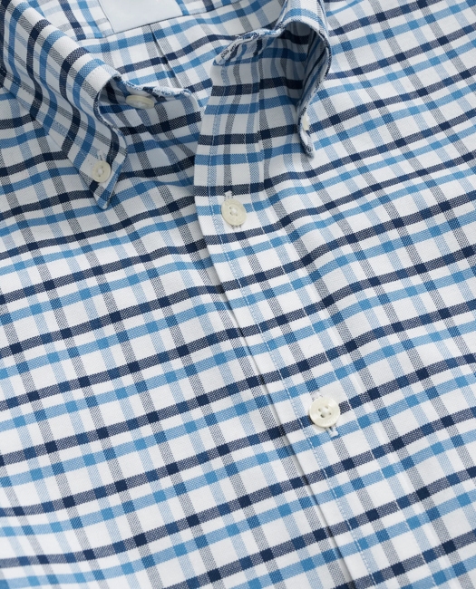 Stretch Cotton Non-Iron Oxford Polo Button Down Collar, Double-Check Shirt