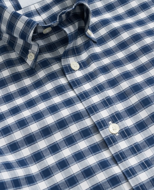 Stretch Cotton Non-Iron Oxford Polo Button Down Collar, Outline Check Shirt