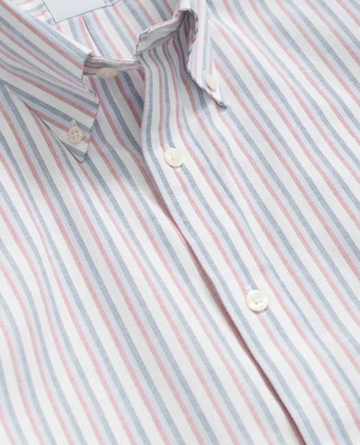 Stretch Cotton Non-Iron Oxford Polo Button Down Collar, Triple Stripe Shirt
