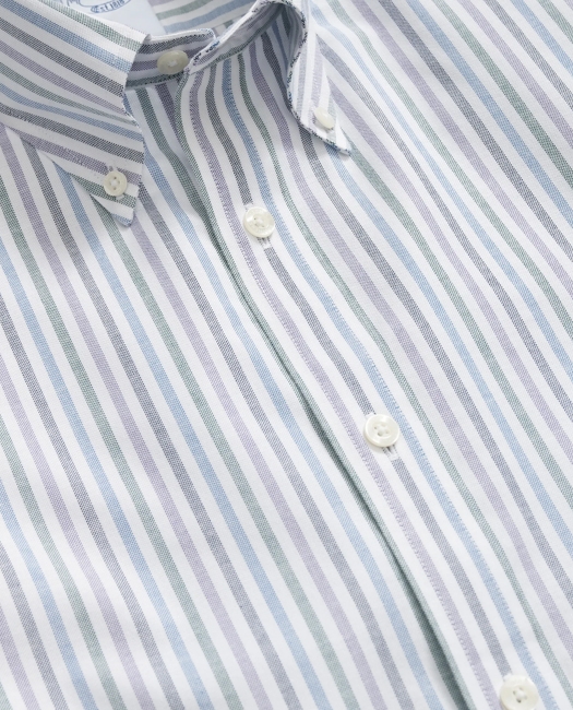 Stretch Cotton Non-Iron Oxford Polo Button Down Collar Multi Striped Shirt