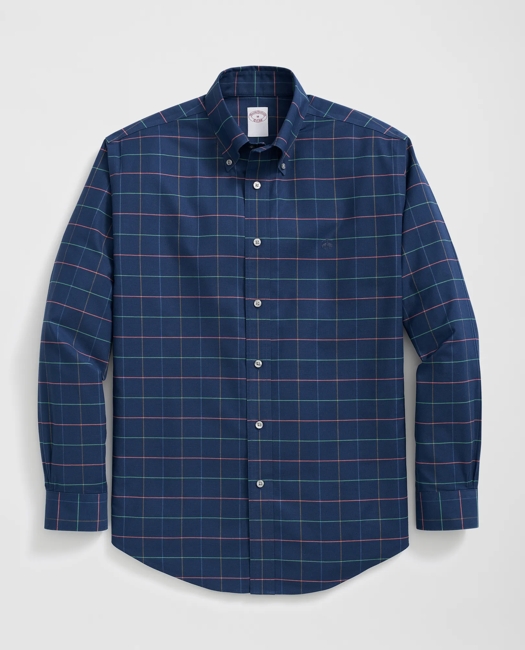 Stretch Cotton Non-Iron Oxford Polo Button Down Collar Multi Windowpane Shirt