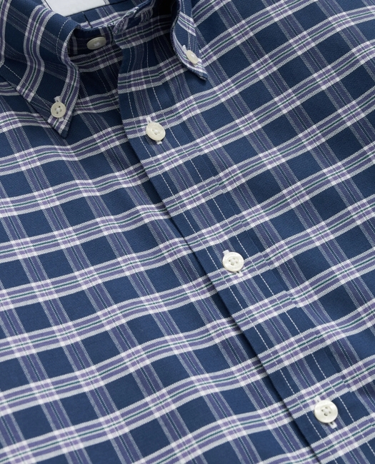 Stretch Cotton Non-Iron Oxford Polo Button Down Collar Checked Shirt