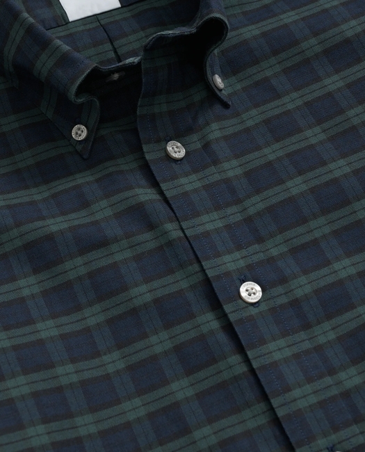Stretch Cotton Non-Iron Oxford Polo Button Down Collar, Black Watch Shirt