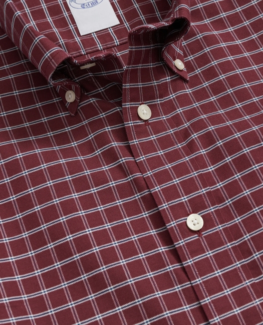 Stretch Cotton Non-Iron Oxford Polo Button Down Collar, Windowpane Shirt