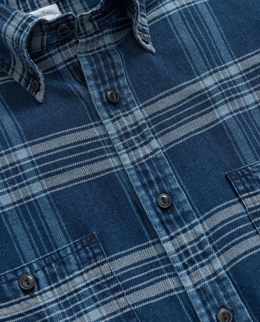 Denim Yard Work Shirt in Bold Indigo Plaid Cotton