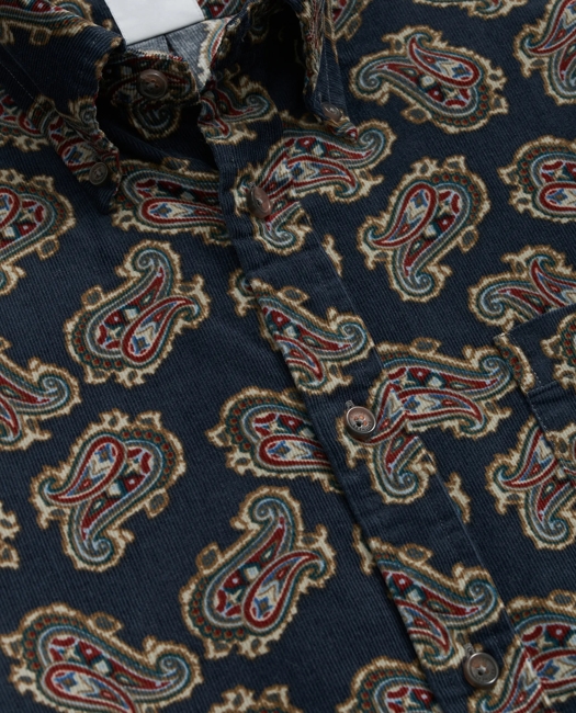 Cotton Pinwale Corduroy Paisley Sport Shirt, Button-Down Collar