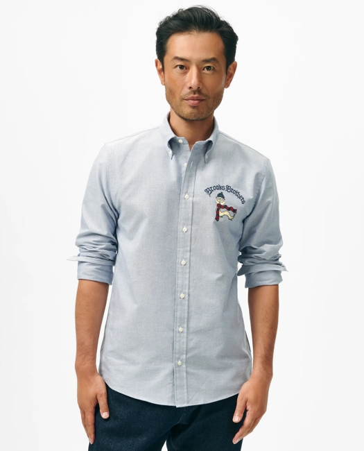 Men's Lunar New Year Snake Embroidered Oxford Cloth Slim-Fit Button-Down Collar Sport Shirt