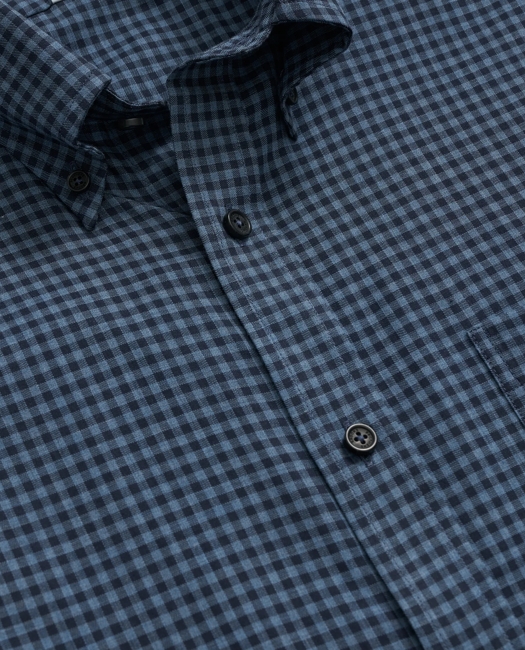 Luxe Cotton Twill Polo Button Down Collar, Gingham Shirt